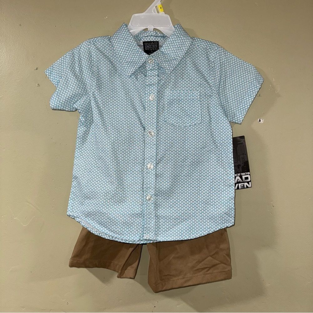 Quad Seven size 4 Light Blue Button Down Shirt khaki shorts outfit NWT